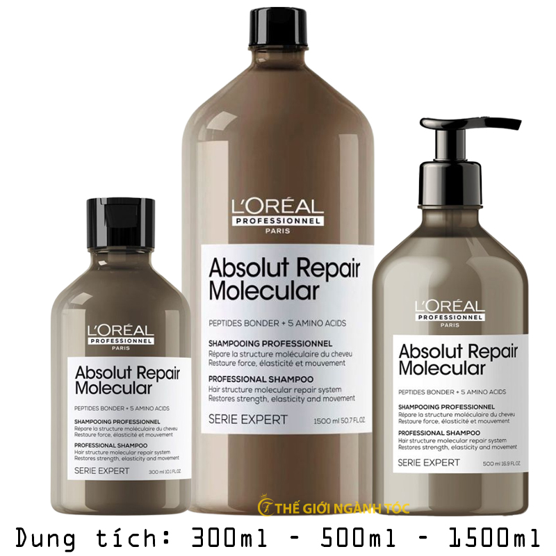 Dầu gội L'oreal phục hồi phân tử cho tóc hư tổn Absolut Repair Molecular 300ml/500ml/1500ml